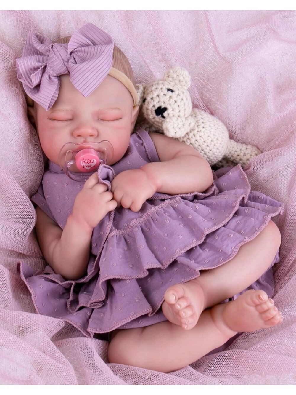 20-Inch Real Life Newborn Doll Poseable Limbs and Feeding Kit Cloth Body Purple